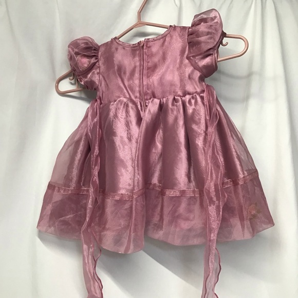 fancy baby dress & pantaloons soft sheer pale raspberry beads flowers 12/18 - Picture 8 of 10